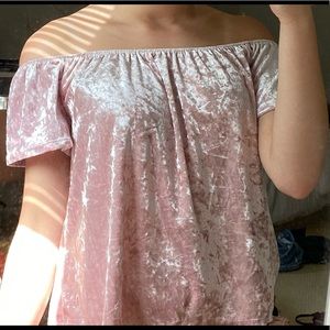 Pink velvet off the shoulder top